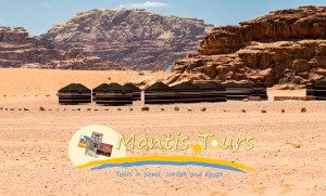 Scenic view of the Jordanian desert and camp in Wadi Rum